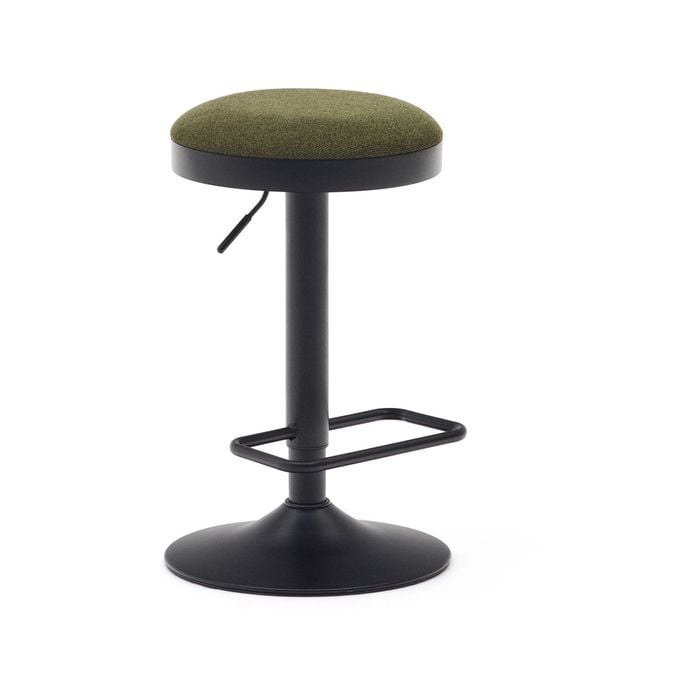 Zaib stool in dark green chenille and matt black steel height 58-80 cm