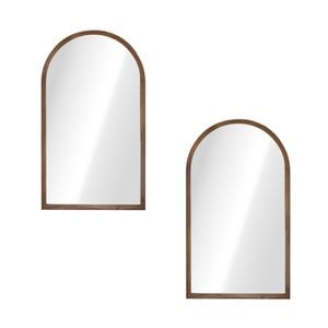 Oikiture Arched Wall Mirrors Home Decor 86x50cm Walnut Wooden Set of 2