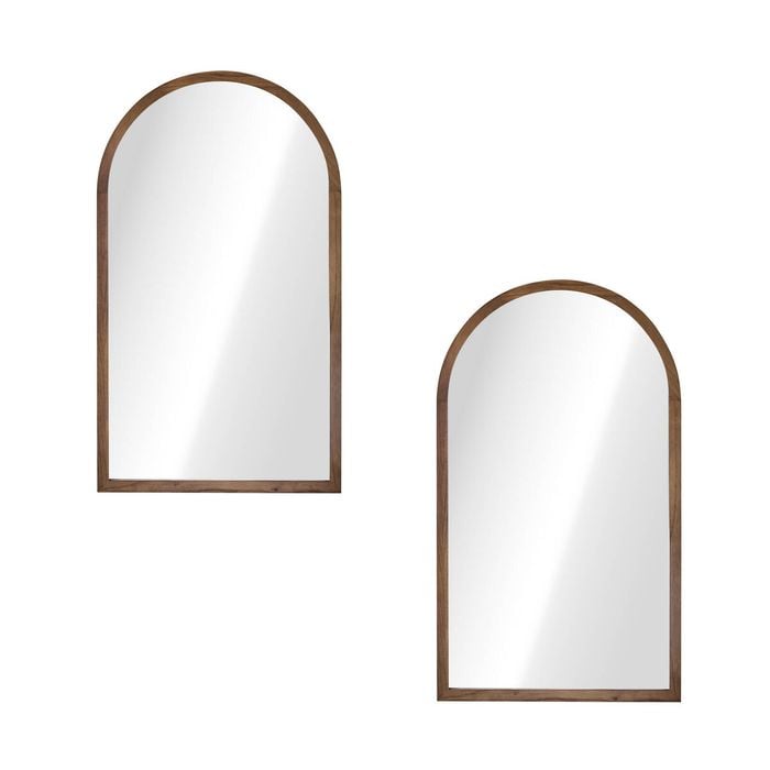 Oikiture Arched Wall Mirrors Home Decor 86x50cm Walnut Wooden Set of 2