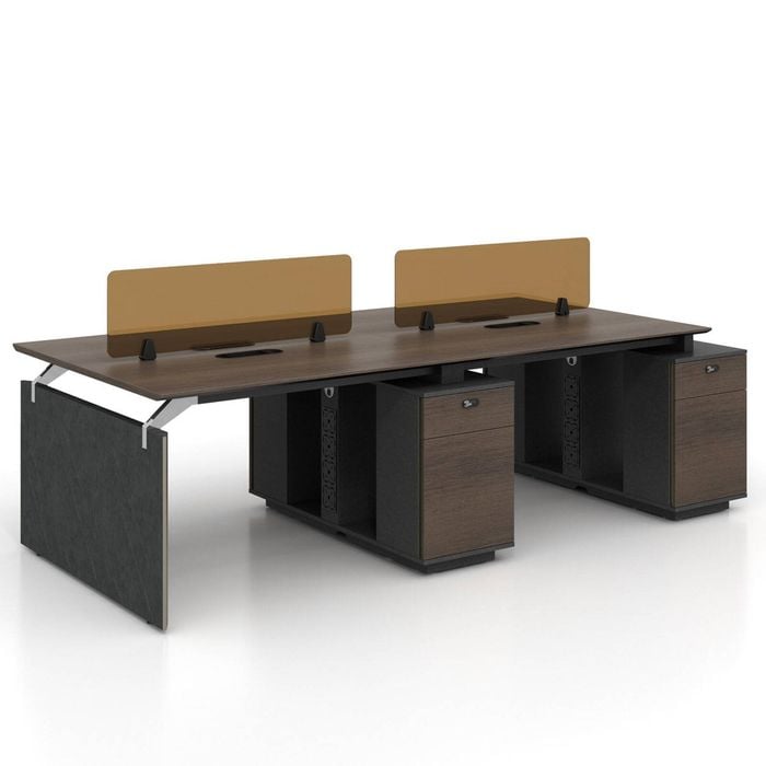 Knight 2.8M 4 Person Workstation with 4 Cabinets - Brown Oak