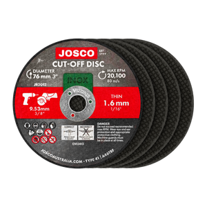 Josco 76 x 1.6 x 9.53mm Cut-Off Disc Set - 5 Pack