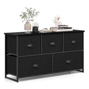 Costway 5 Chest Of Drawers Storage Cabinet Lowboy Fabric Dressers Black