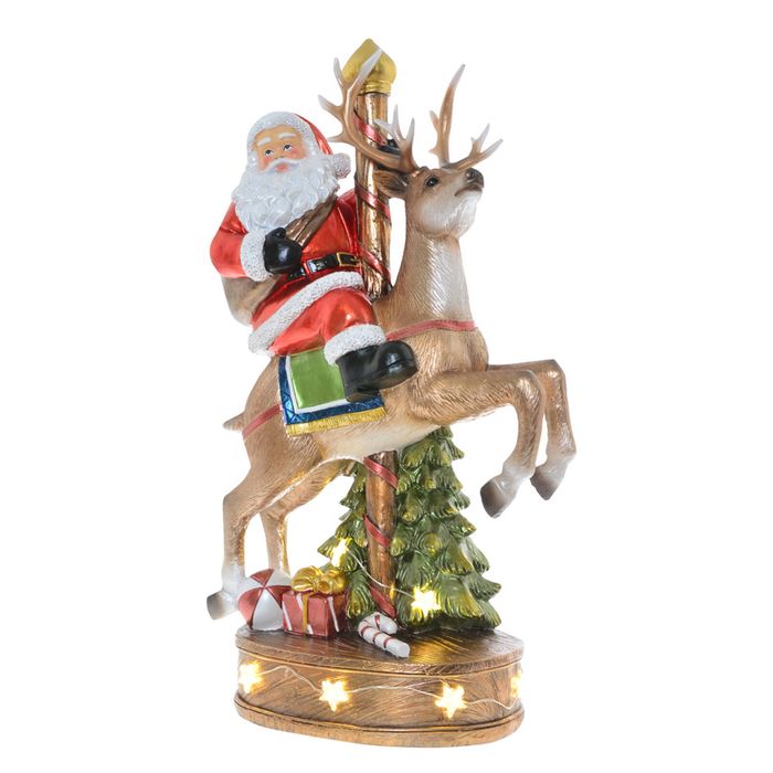 Gibson Gifts Glossy Santa On Reindeer LED Home/Room Tabletop Decor 33x19cm