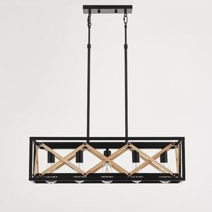 LumenSphere Diego 5-Light Retro Wood Pendant - Black Finish, Natural Wood Accents, E27 Base