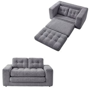 Ufurniture 142cm Convertible 2 Seater Sofa Bed w/ 2 Pillow Boneless Corduroy Loveseat Floor Sleeper Sofa Grey