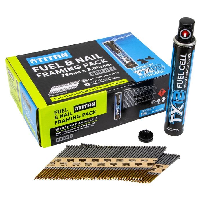 Titan Collated Framing Nails Gas Pack 75 x 3.06mm Bright Steel 1000 Box