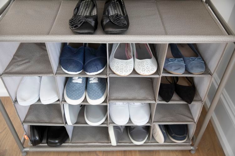 Shoe organiser squares in a cupboard