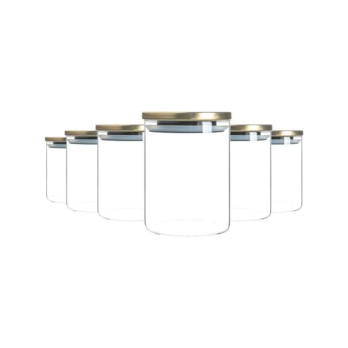 Argon Tableware Glass Storage Jars with Metal Lids - Silicone Seal - 750ml - Pack of 6