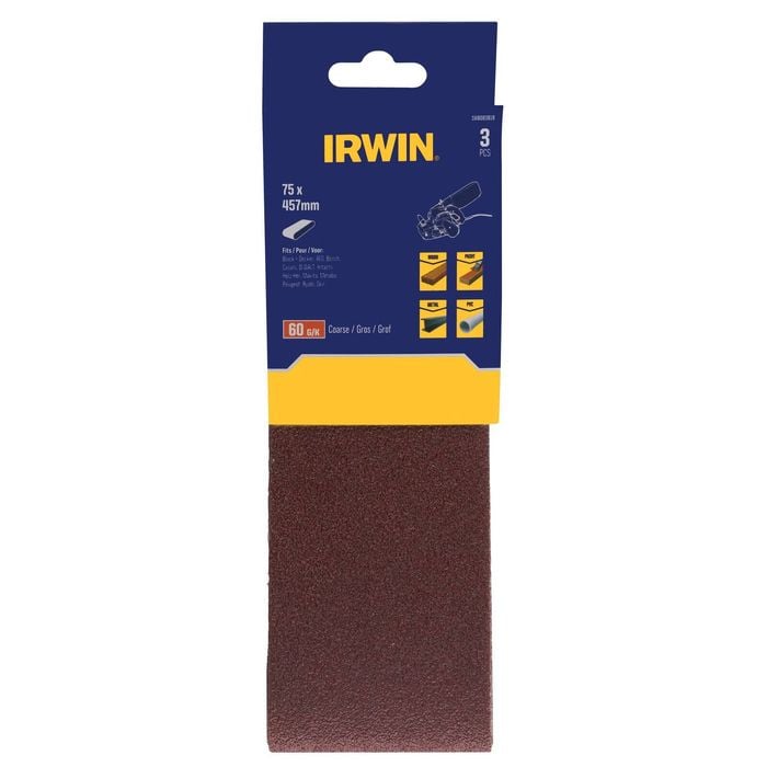 IRWIN 75 x 457mm 60 Grit Sanding Belt - 3 Pack