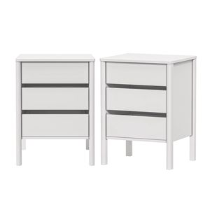 Oikiture 2x Bedside Table 3 Drawers Side Table Nightstand Handle-free White