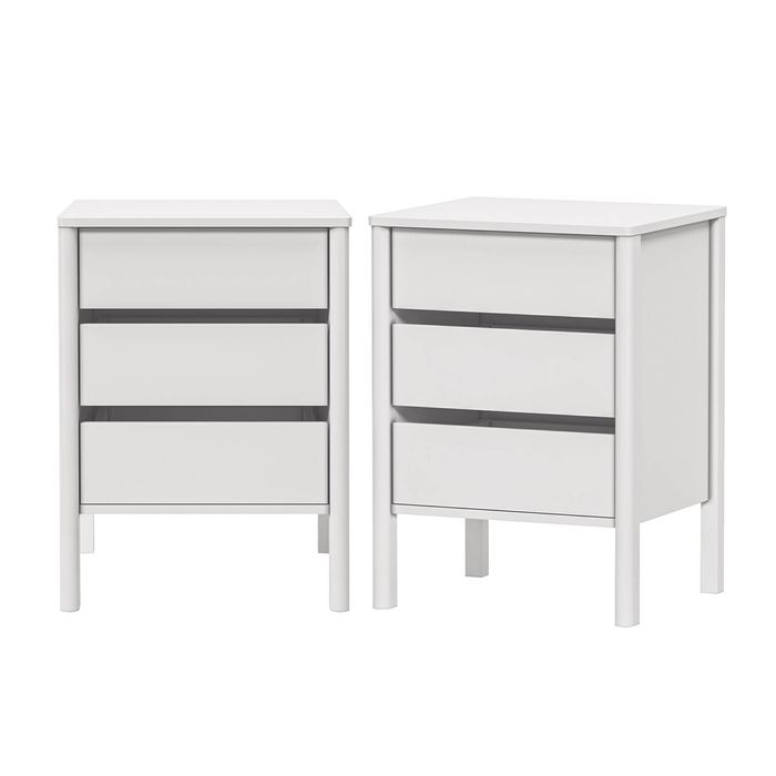 Oikiture 2x Bedside Table 3 Drawers Side Table Nightstand Handle-free White