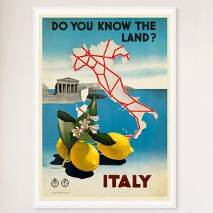 Galrie Italy Vintage Travel Print-Discover the Enchanting Landscapes of Italy Art Décor, White Frame, A2 42 x 60cm (16 x 24inch)