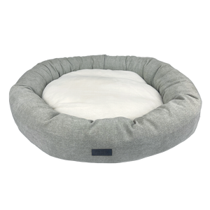 Baxter Bone Taupe Large Oval Pet Bed With Removable Covers And Faux Fur Trim Cushion