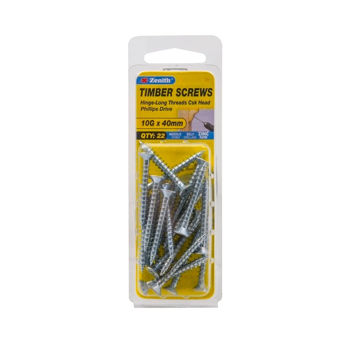 Zenith 10G x 40mm Zinc Plated Timber Screw - 22 Pack