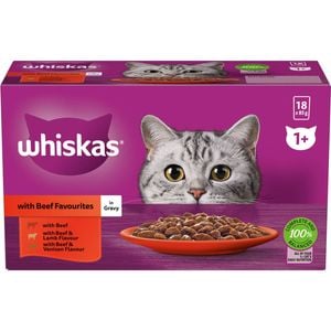 Whiskas 85g Beef Mixed Favourites In Gravy Cat Wet Food - 18 Pouches