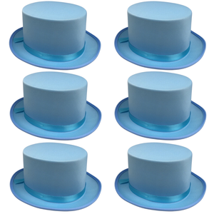 6x SATIN TOP HAT Costume Party Cap Fancy Dress Trilby Fedora One Size BULK Sky Blue