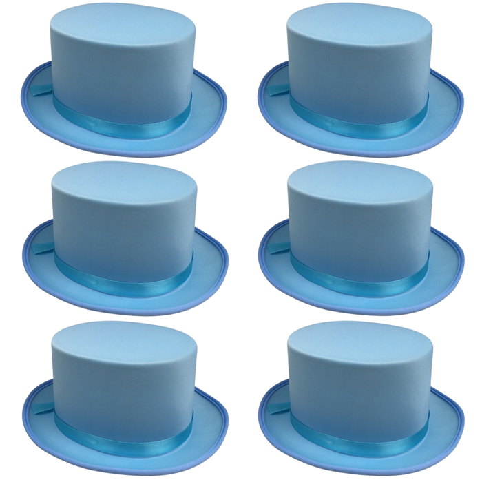 6x SATIN TOP HAT Costume Party Cap Fancy Dress Trilby Fedora One Size BULK Sky Blue