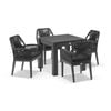 Santorini Outdoor 4 Seater Aluminium Dining Table Charcoal With Hugo Chairs & Grey Rope/denim Cushions