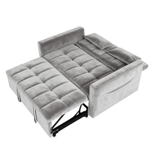 Ufurniture 3 in 1 Convertible Sleeper Sofa Bed Velvet Loveseat Pull Out Couch w/ Adjustable Backrest & Side Pocket Grey
