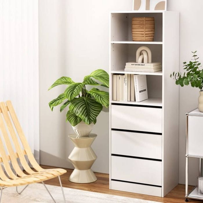 Homfurn 3-drawer Tallboy Cabinet – 3 Adjustable Shelves, Handle-free Design, Wall Attachment, White