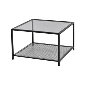 Costway 2-tier Glass Coffee Table Modern Square Tabletop Side Table W/mesh Shelf Living Room Home Office