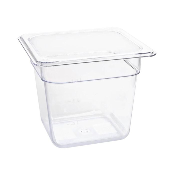 Vogue Gastronorm Container Polycarbonate Gn 1/6 150mm Clear 2.3l Food Storage Tray