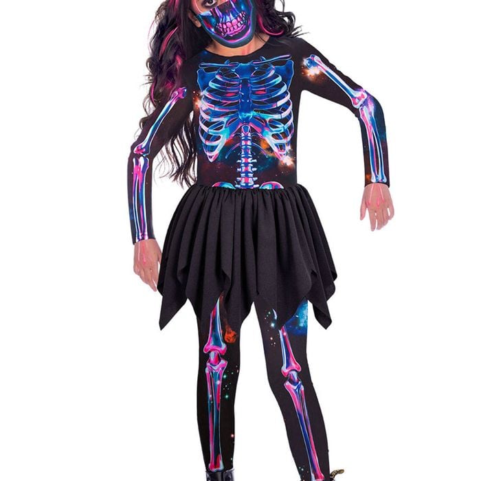 Neon Rainbow Skeleton Girls Halloween Costume - 6-8