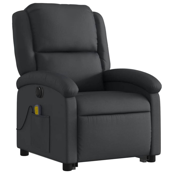 vidaXL Electric Stand up Massage Recliner Chair Armchair Black Real Leather