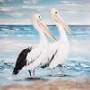 P&P Multicolour Square Pelicans Hand Painting Canvas For Coastal Home Wall Decor