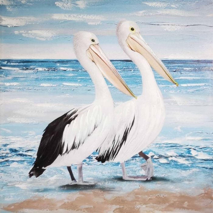 P&P Multicolour Square Pelicans Hand Painting Canvas For Coastal Home Wall Decor