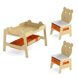 Costway Kid Table Chairs Wooden Activity Chalkboard Whiteboard Natural