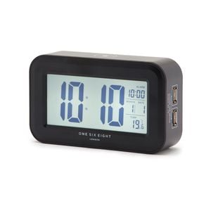 One Six Eight London Rielly Black Digital Rectangle  Alarm Clock