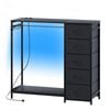 Ufurniture Fabric Chest Of Drawers With Hanging Rack, Dresser With Clothes Rack, Led Lights Charging Station, Black