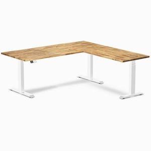 Desky Hardwood L-shape Sit Stand Desk - Acacia / 1800x750x1750x600mm / White
