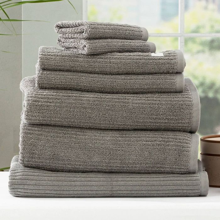 7pc Renee Taylor Cobblestone Bath/Hand Towel Set Cotton Ribbed 650 GSM Platinum