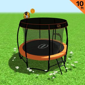 Kahuna Trampoline 10 ft with Basketball Set and Roof - Orange
