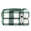 Dreamaker Gingham Plush Electric Heated Throw Blanket Green - 180x200cm | Overheat Protection, 9 Heat Setting, Machine Washable