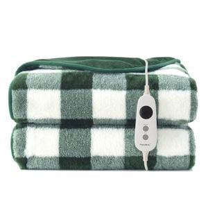 Dreamaker Gingham Plush Electric Heated Throw Blanket Green - 180x200cm | Overheat Protection, 9 Heat Setting, Machine Washable