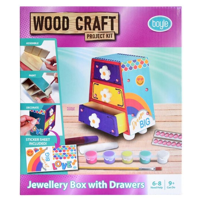 Boyle Wood Craft Project Kit Jewellery Box With Drawers