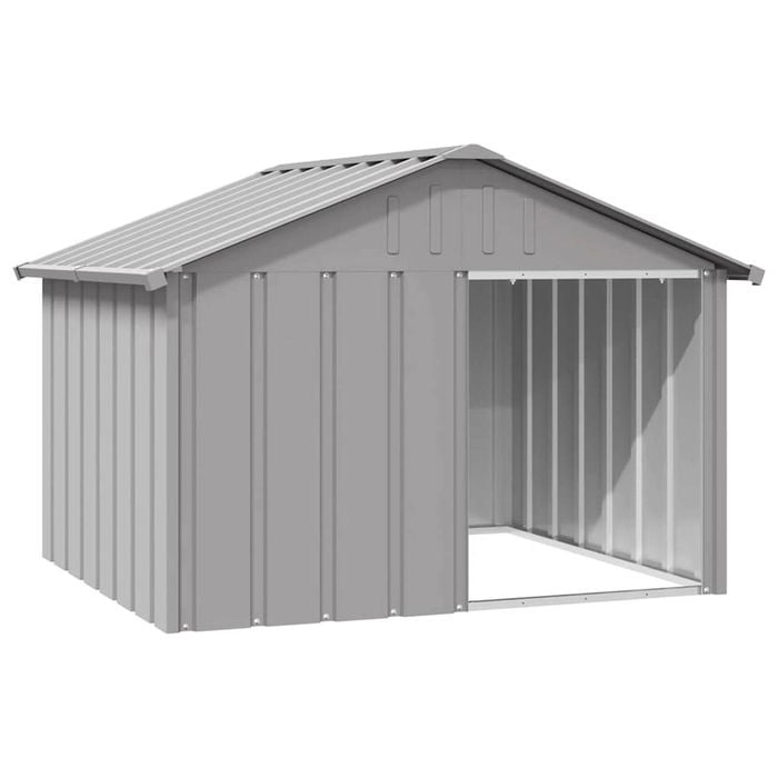 vidaXL Dog House Grey Galvanised Steel Animal Supply Kennel Pet Puppy House 116.5x103x81.5 cm