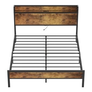 Ufurniture Double Bed Frame Metal Storage Headboard Shelf with Charging Station and USB Ports
