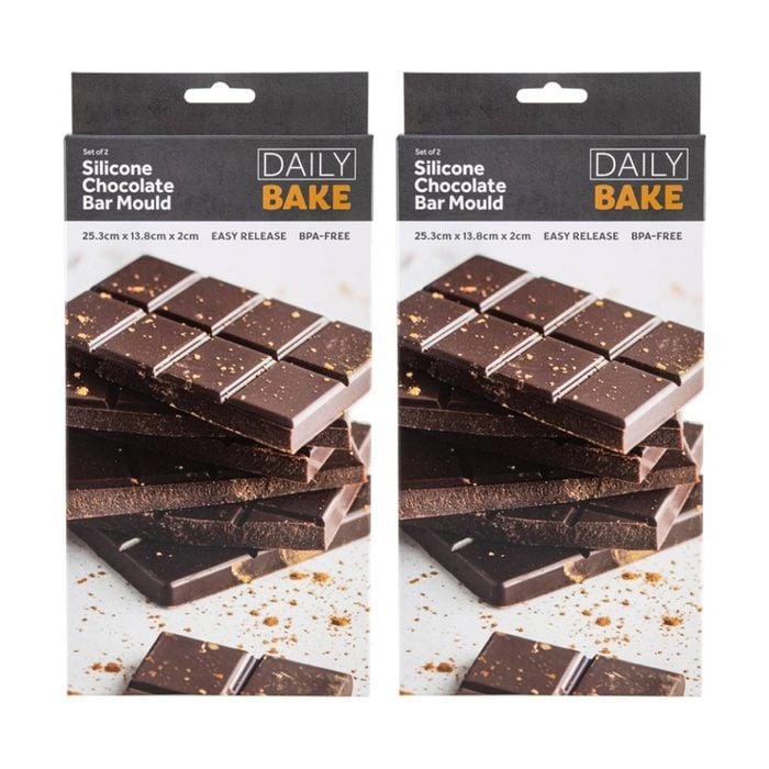 2x 2pc Daily Bake Easy Release Silicone Chocolate Bar Mould Set 25.3x13.8cm