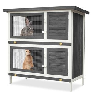Advwin Large Rabbit Hutch Chicken Coop 2 Story Grey