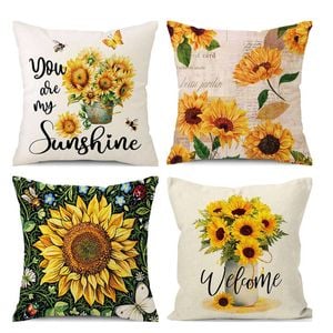 Catzon 4 Pcs Autumn Throw Pillow Covers Linen Thanksgiving Day Decor-Set 3
