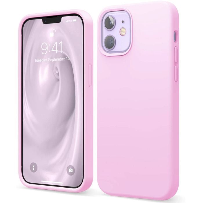 Silicone Phone Case For iPhone 12 Shockproof Microfiber Lining - Pink