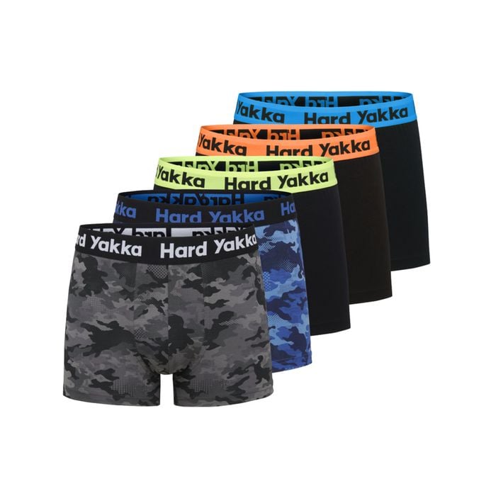 Hard Yakka Cotton Trunk 5 Pack - Black/Camo Size 2XL