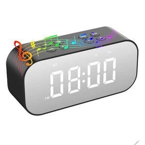 Catzon Mirror Led Alarm Clock With Bluetooth Speaker & Dual Alarms For Girls-black