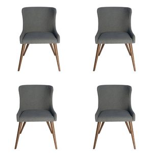 SK Designer Living | Pack of 4 | Osaka Upholstered Dining Chair | Walnut Wood Legs - Grey Fabric