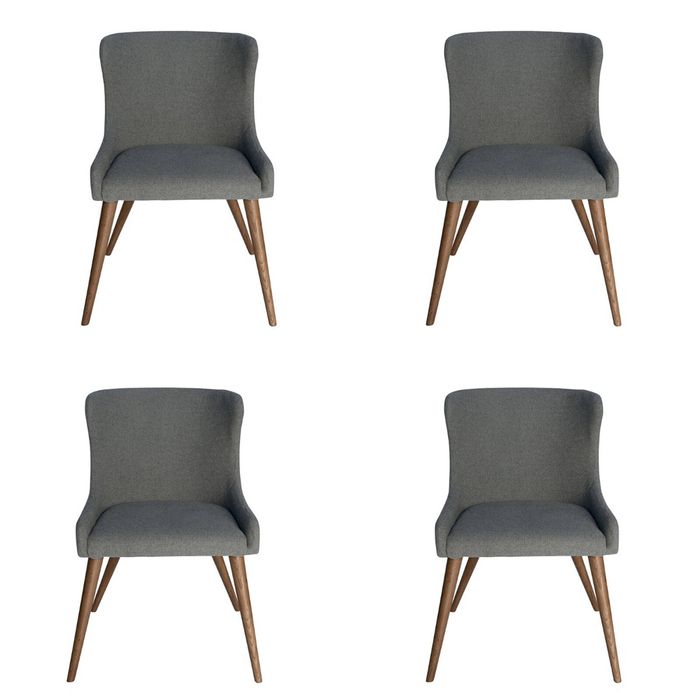 SK Designer Living | Pack of 4 | Osaka Upholstered Dining Chair | Walnut Wood Legs - Grey Fabric
