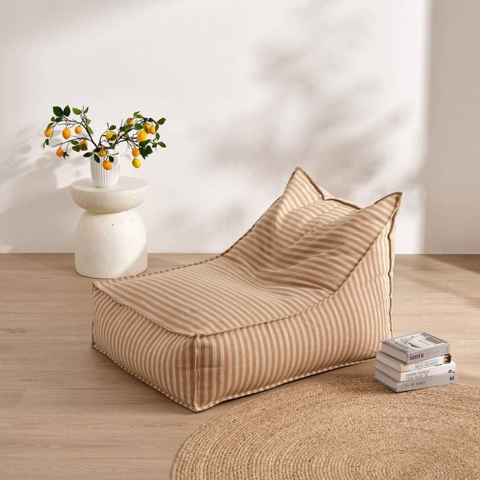 Cadence & Co. Oscar Faux Linen One Seater Bean Bag Lounge Cover Natural